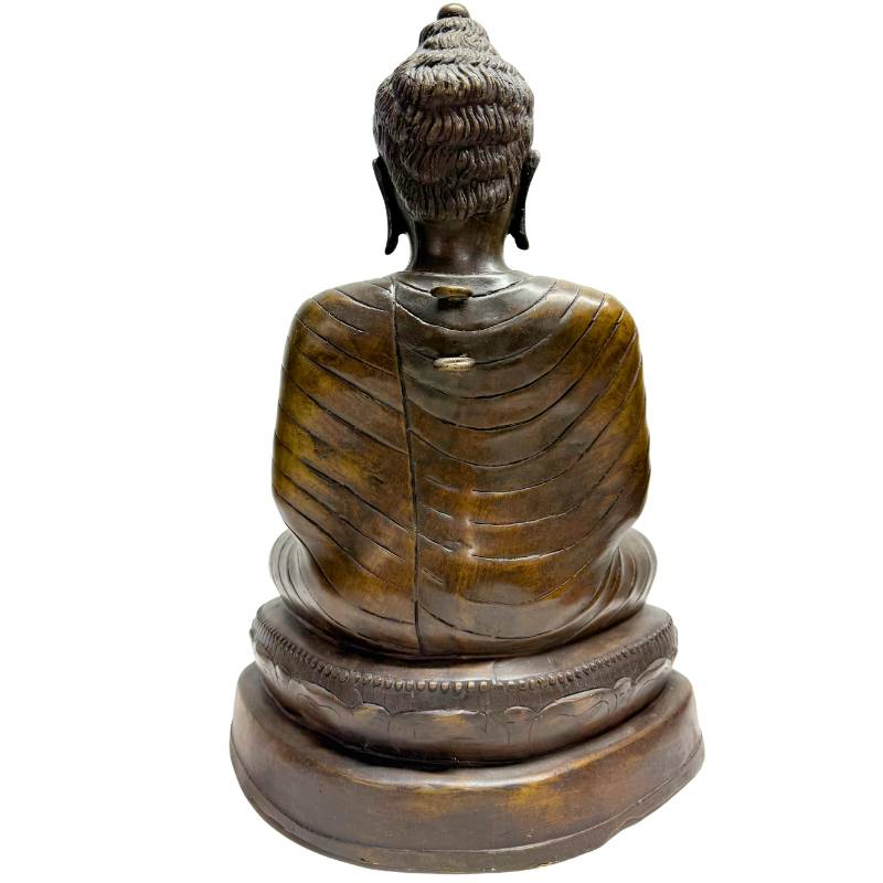 birmischer buddha dharmachakra mudra bronze sitzende figur mandalay stil ruhige präsenz