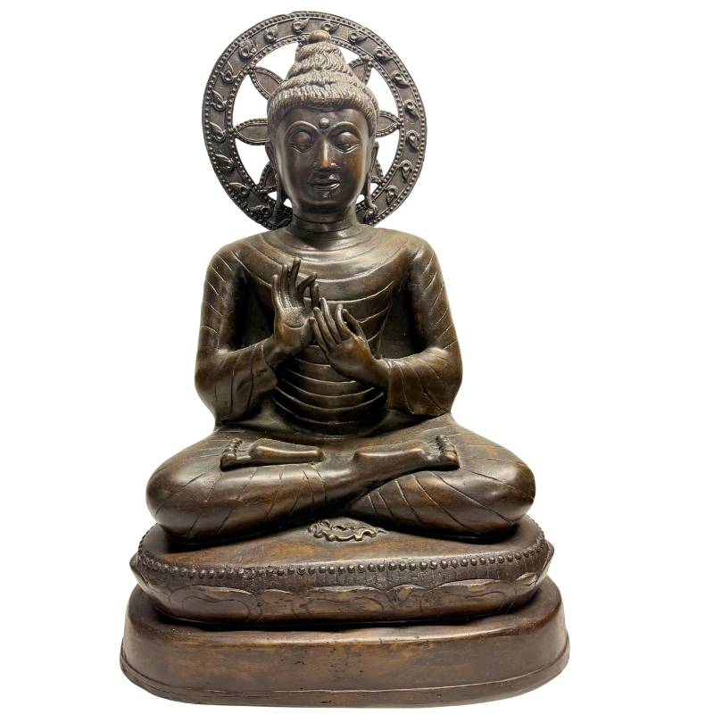 birmischer buddha dharmachakra mudra bronze skulptur mandalay stil unterweisende haltung 55 cm