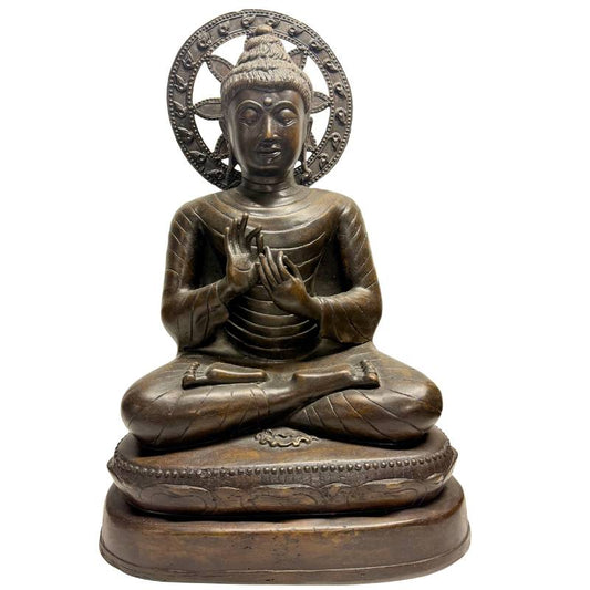 birmischer buddha dharmachakra mudra bronze skulptur mandalay stil unterweisende haltung 55 cm