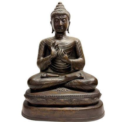 birmischer buddha dharmachakra mudra bronze skulptur mit gewachsener patina mandalay stil