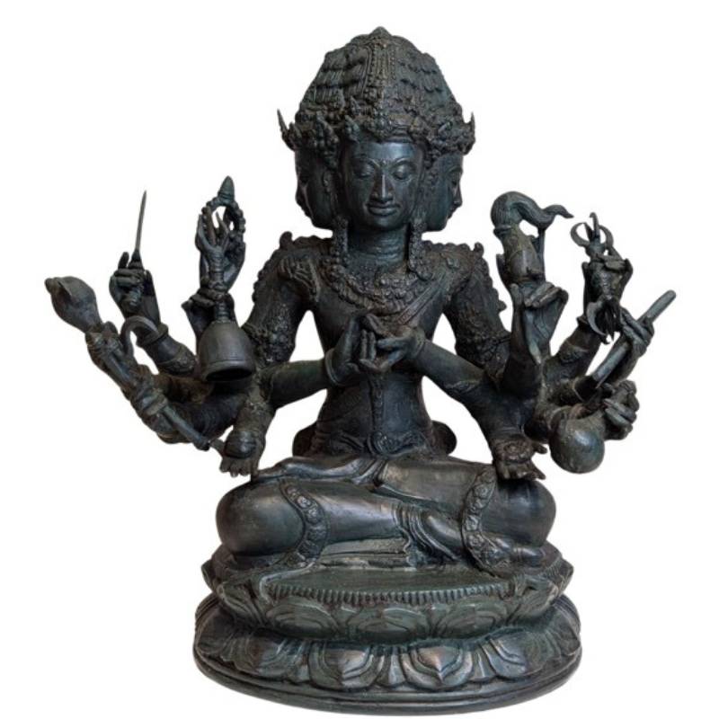 Brahma Statue Bronze Indonesien vier Gesichter vierzehn Arme