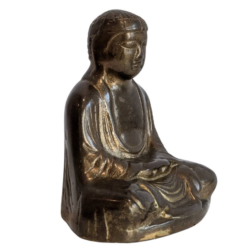 Bronze Buddha aus Japan in Dhyana Mudra kompakte Skulptur mit ruhiger Ausstrahlung
