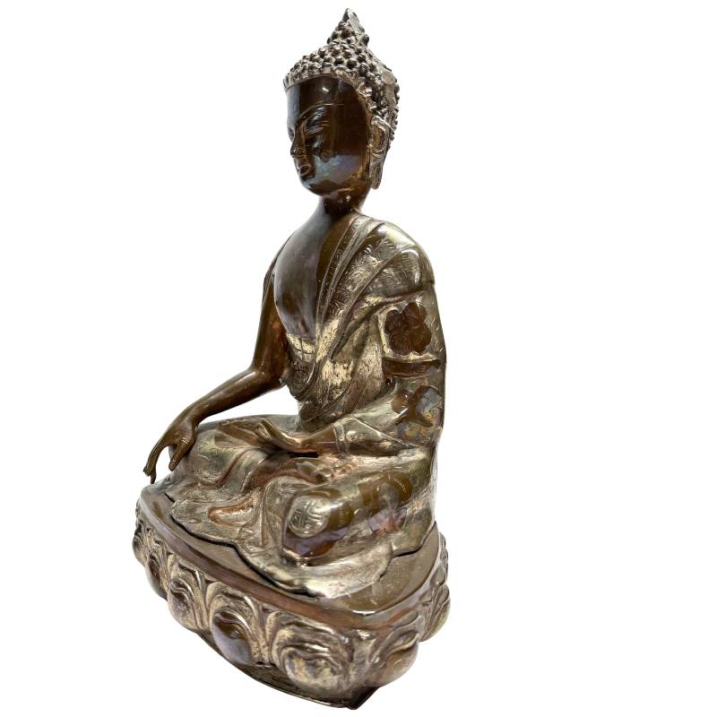 buddha bronze bhumisparsha mudra patina struktur alt