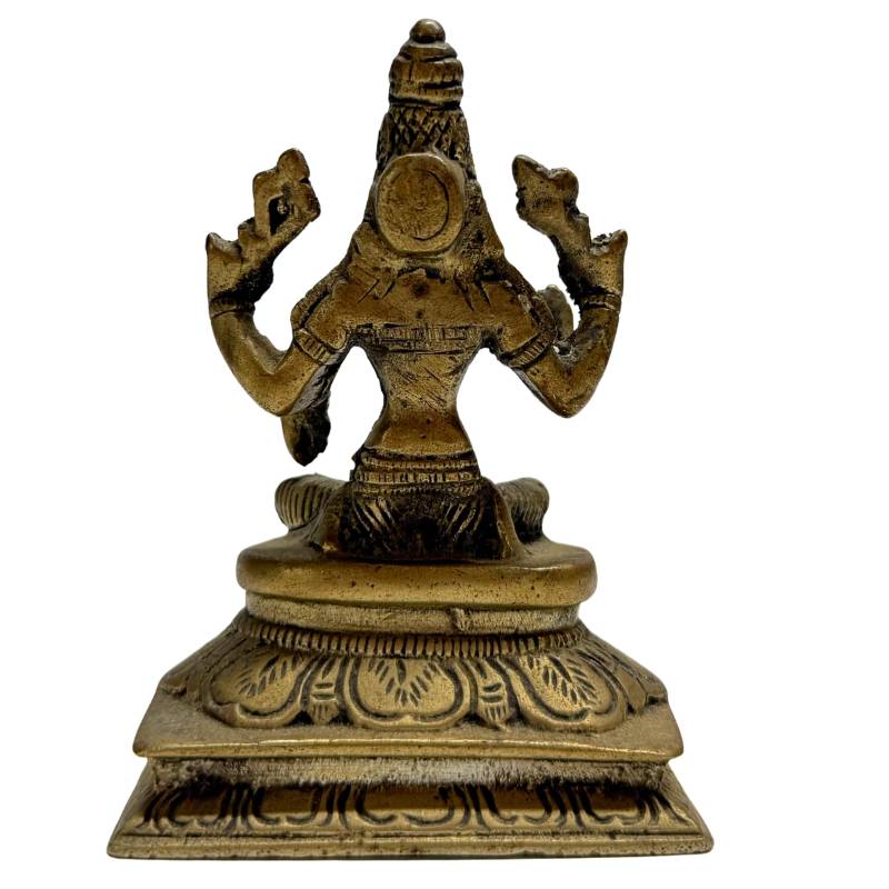 Bronzefigur der Lakshmi sitzend auf einem Lotussitz
