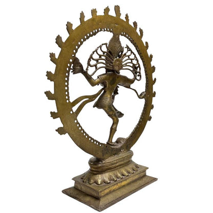 Große Bronze-Statue des Shiva Nataraja im flammenden Feuerkranz, indischer Tempelstil, Lot 447 bei 1stbuddha, 44,5 cm hoch, 6,4 kg massive Bronze, handgegossene Sakralkunst, hinduistischer Gott der Zerstörung und Erneuerung, hochwertige Patina.