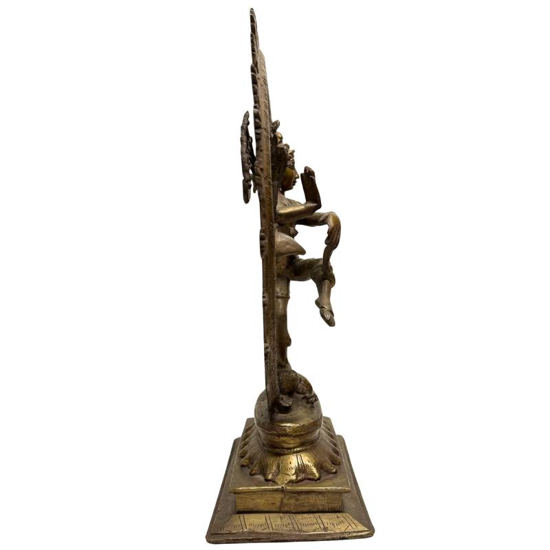 Große indische Bronze-Statue des Shiva Nataraja im kosmischen Flammenkreis, Lot 447 bei 1stbuddha, 44,5 cm hoch, 6,4 kg massives Hartholz, handgegossene Sakralkunst, hinduistischer Gott der Zerstörung und Erneuerung, museale Qualität.