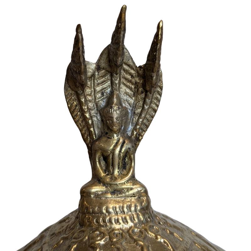 Alte Bronze Tempelschale mit Naga Deckel Südostasien