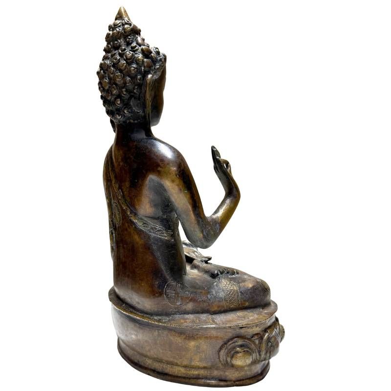 Antike Buddha-Statue aus Nepal für hochwertiges Interieur, Bronze mit 24k Goldspuren, Vitarka Mudra, 28,5 cm hoch, 3,8 kg, 18.-19. Jahrhundert, Lot 429.
