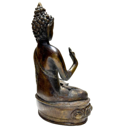 Antike Buddha-Statue aus Nepal für hochwertiges Interieur, Bronze mit 24k Goldspuren, Vitarka Mudra, 28,5 cm hoch, 3,8 kg, 18.-19. Jahrhundert, Lot 429.