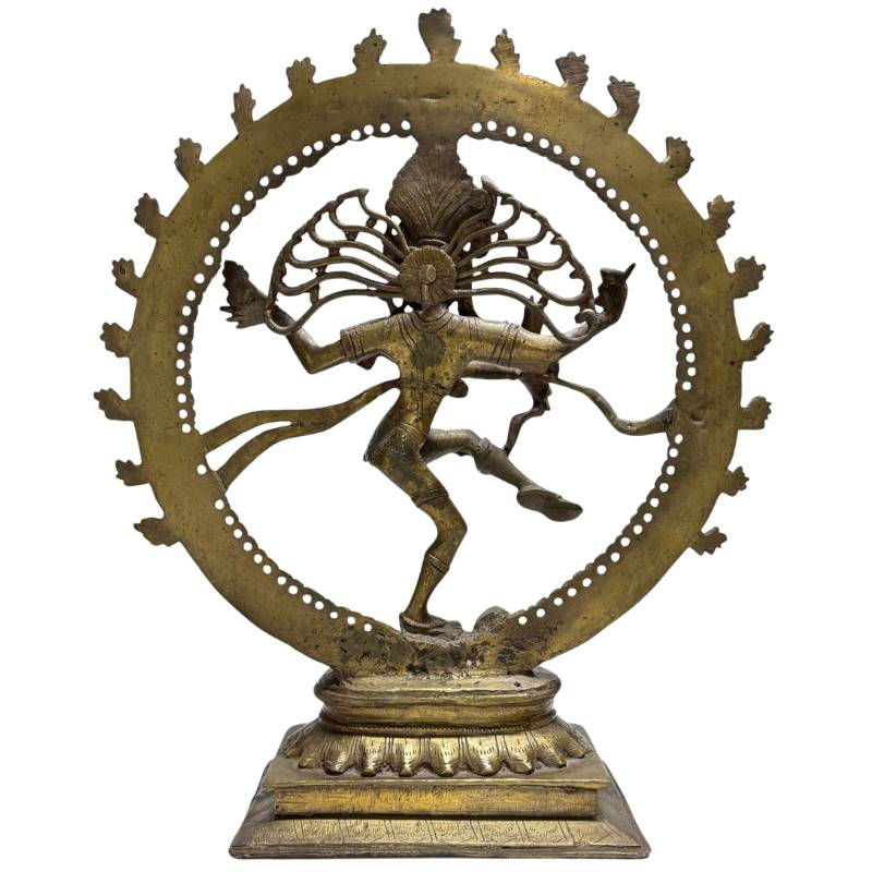 Große Bronze-Statue Shiva Nataraja, der kosmische Tanz, indischer Tempelstil, Lot 447 bei 1stbuddha, 44,5 cm hoch, 6,4 kg massive Bronze, handgefertigte Sakralkunst, hinduistische Gottheit im Flammenkreis, hochwertige Patina.