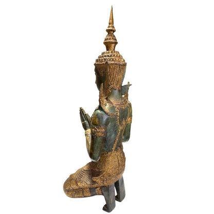 Antikes Bronze-Objekt: Set thailändischer Tempelwächter, 19. Jahrhundert, 56 cm hoch, 15 kg Gesamtgewicht, Reste originaler Feuervergoldung, kniende Thephanom, Lot 433, 1stbuddha.