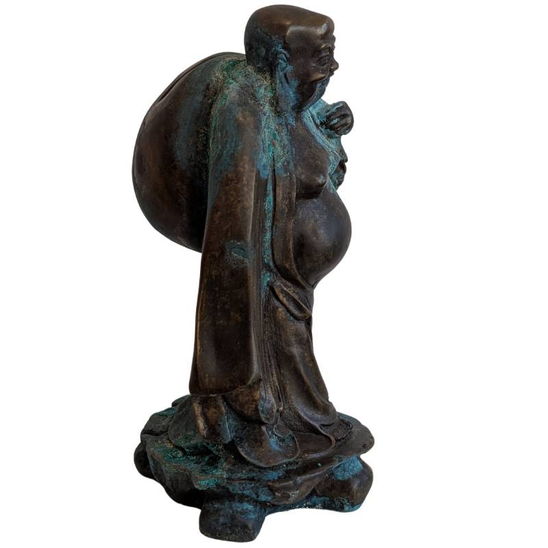 Budai Figur China Bronze alt mit gewachsener Patina traditionelle Darstellung lachender Buddha