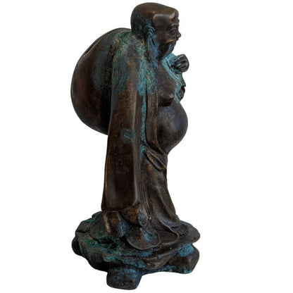 Budai Figur China Bronze alt mit gewachsener Patina traditionelle Darstellung lachender Buddha