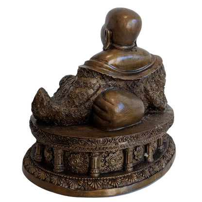 Budai China Bronze lachender Buddha liegend mit gewachsener Patina