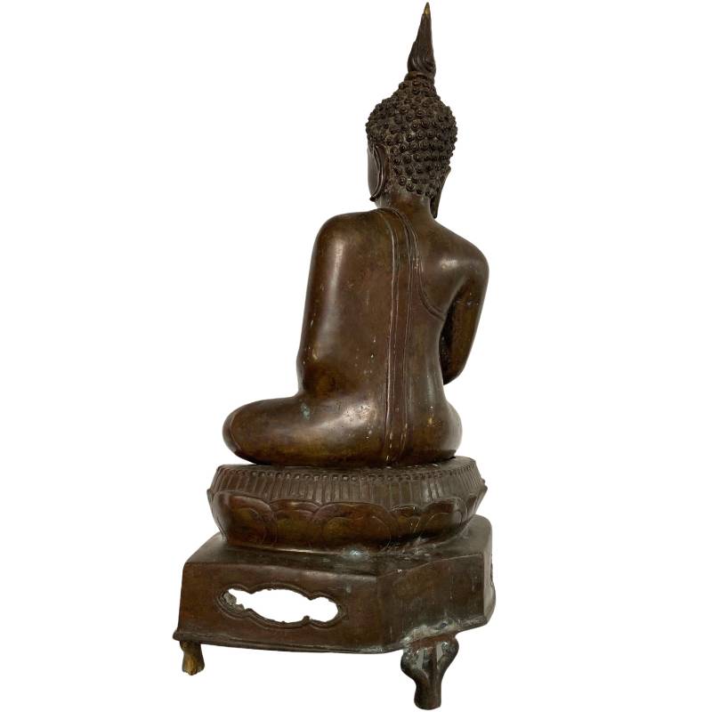 Thailändischer Buddha auf Lotusthron aus Bronze (19. Jahrhundert)