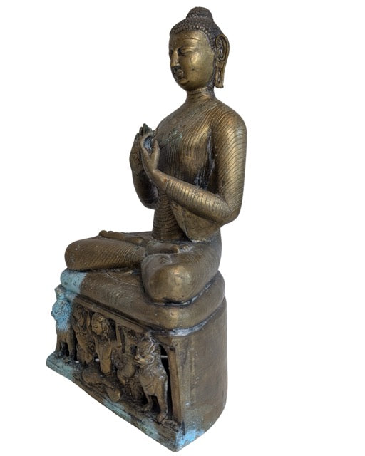 Buddha Bronze Asien auf Lotusfigur Dharmachakra