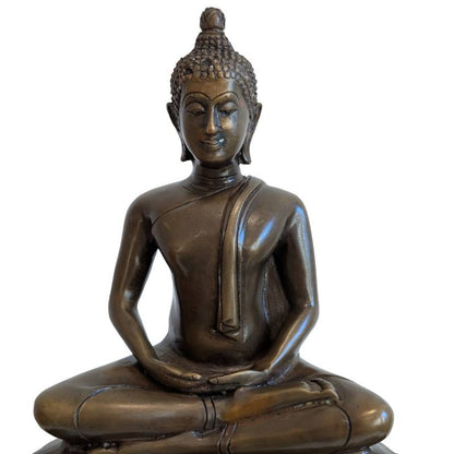 Buddha Bronze mit Elefanten Sockel sitzend in Meditation ruhige Ausstrahlung