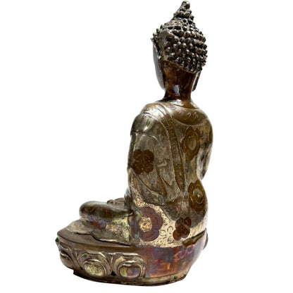 buddha bronze bhumisparsha mudra ruhiger gesichtsausdruck detail