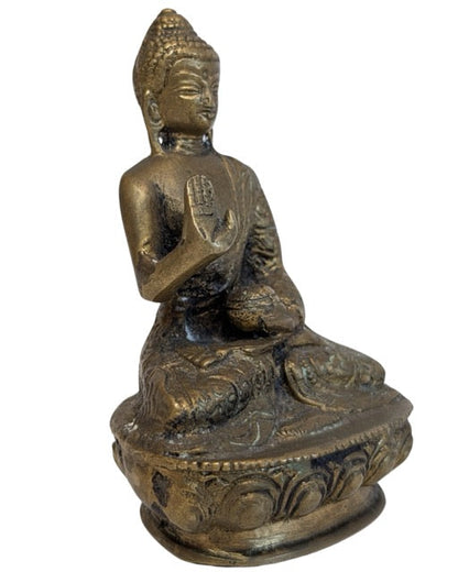 Buddha Bronze Himalaya mit offener Unterseite und Patina