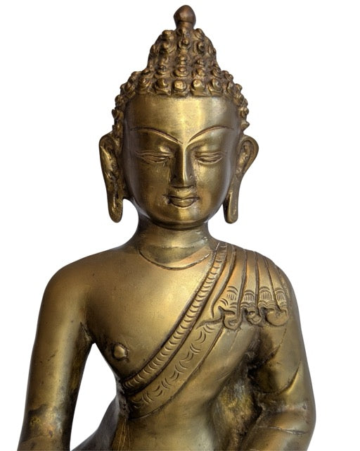 Buddha Bronze Ladakh mit Resten von Feuervergoldung