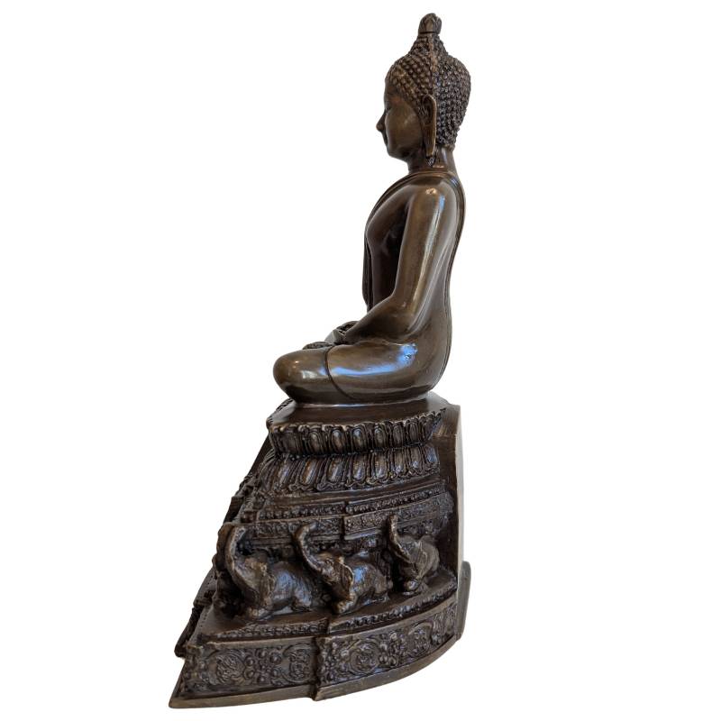 Buddha Bronze sitzend mit Elefanten Sockel als Harmonie Figur