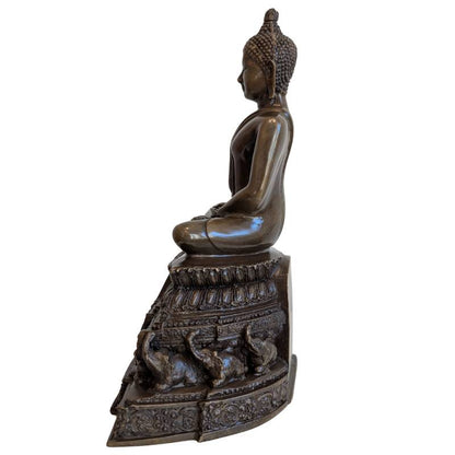 Buddha Bronze sitzend mit Elefanten Sockel als Harmonie Figur