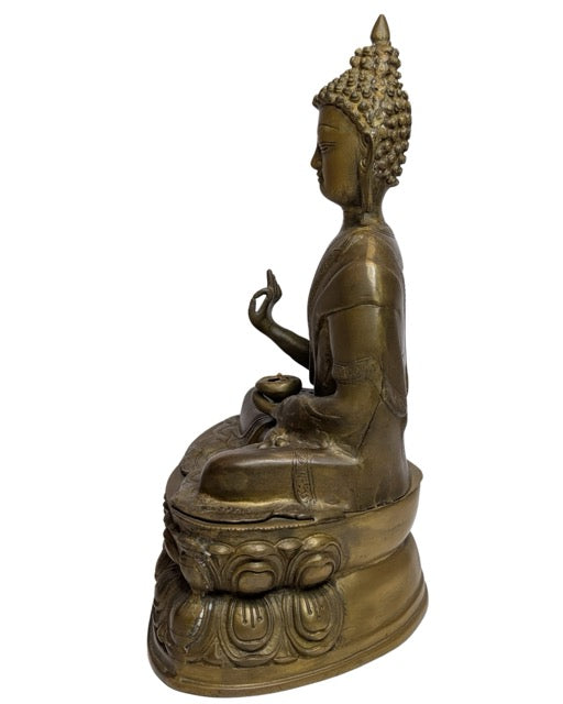 Buddha Bronze Tibet Himalaya mit Gold und Patina