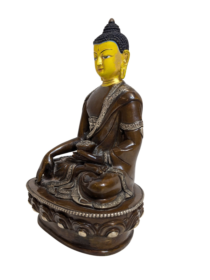 Buddha Bronze Tibet Medizin Buddha mit Patina