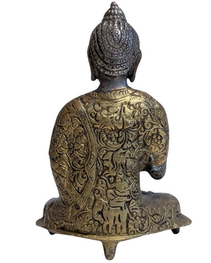 Buddha Bronze Tibet mit Resten von Vergoldung