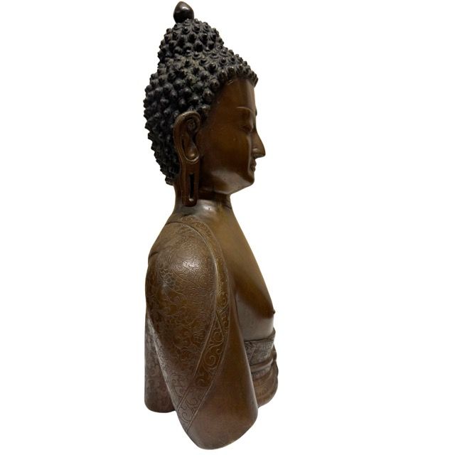 Buddha-Büste aus Nepal, Newar-Tradition aus Patan, massive Bronze mit feiner Ziselierung, 37 cm hoch, 6,4 kg