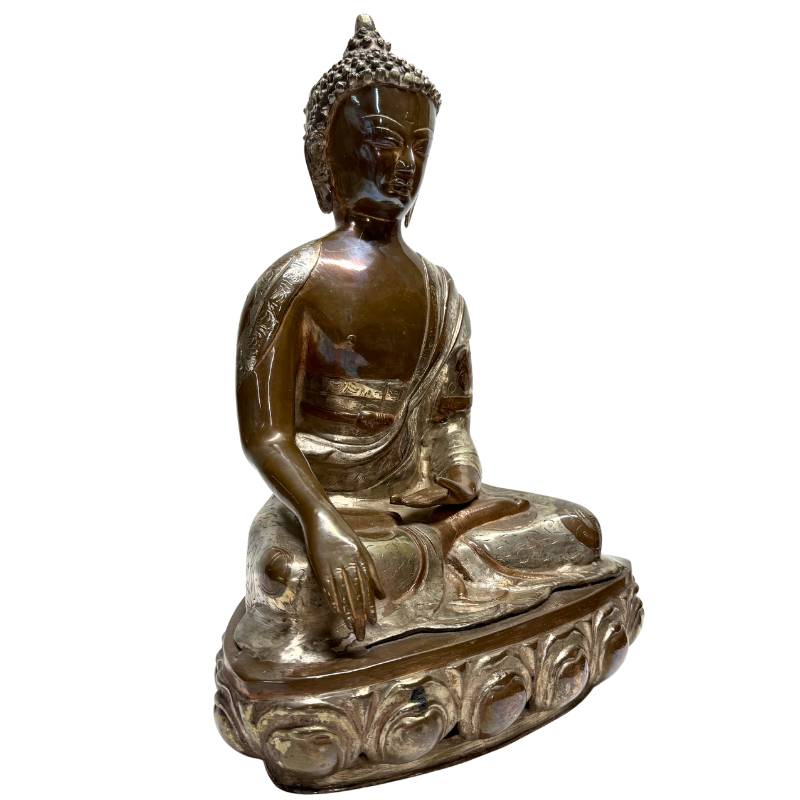 buddha bronze bhumisparsha mudra lotus sockel gravur detail
