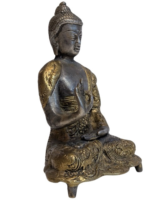 Buddha Figur Bronze Tibet auf Lotussockel Vitarka Mudra