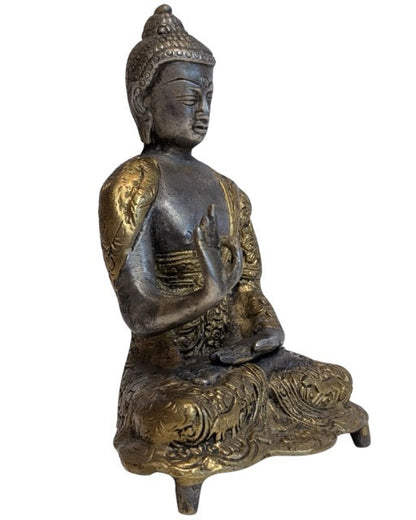Buddha Figur Bronze Tibet auf Lotussockel Vitarka Mudra