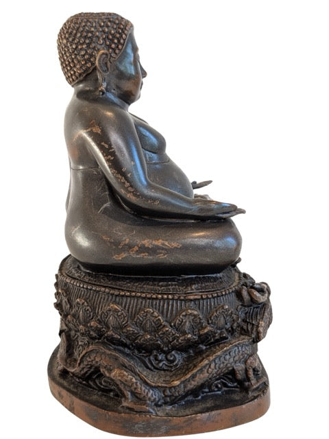 Buddha Figur China Bronze Drachenbasis Darstellung