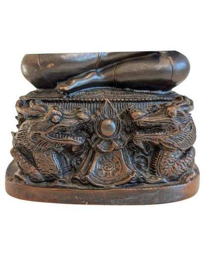 Buddha Figur China Bronze Lotus mit Drachen