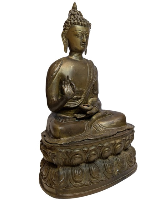 Buddha Figur Tibet Bronze auf doppeltem Lotussockel