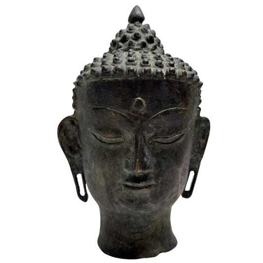buddha kopf bronze himalaya antike patina ruhige ausstrahlung geschlossene augen