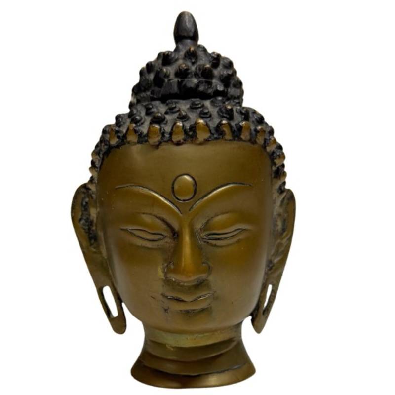 Buddha Kopf aus Bronze Nepal mit Feuervergoldung 18 19 Jahrhundert