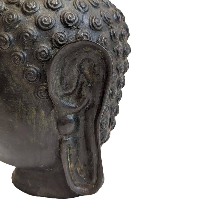 Buddha Kopf Bronze Thailand Vergoldung Reste Detail