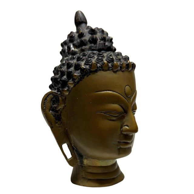 Buddha Kopf Nepal antik mit Feuervergoldung Bronze