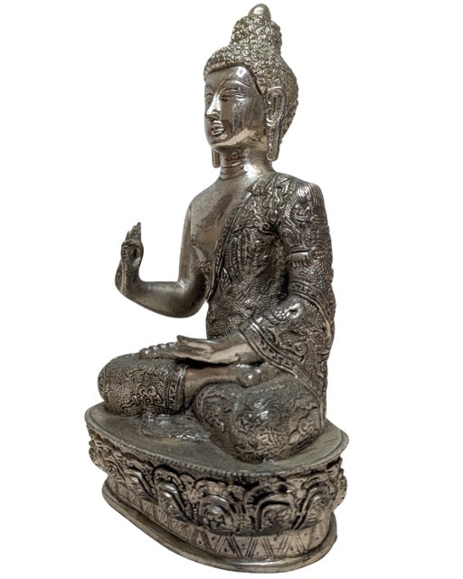 Buddha Nepal White Metal Figur Lotussitz