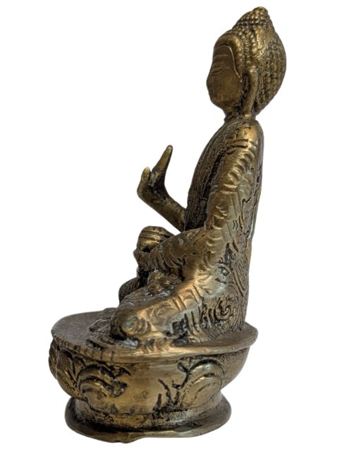 Buddha Statue Bronze Himalaya mit handgraviertem Gewand