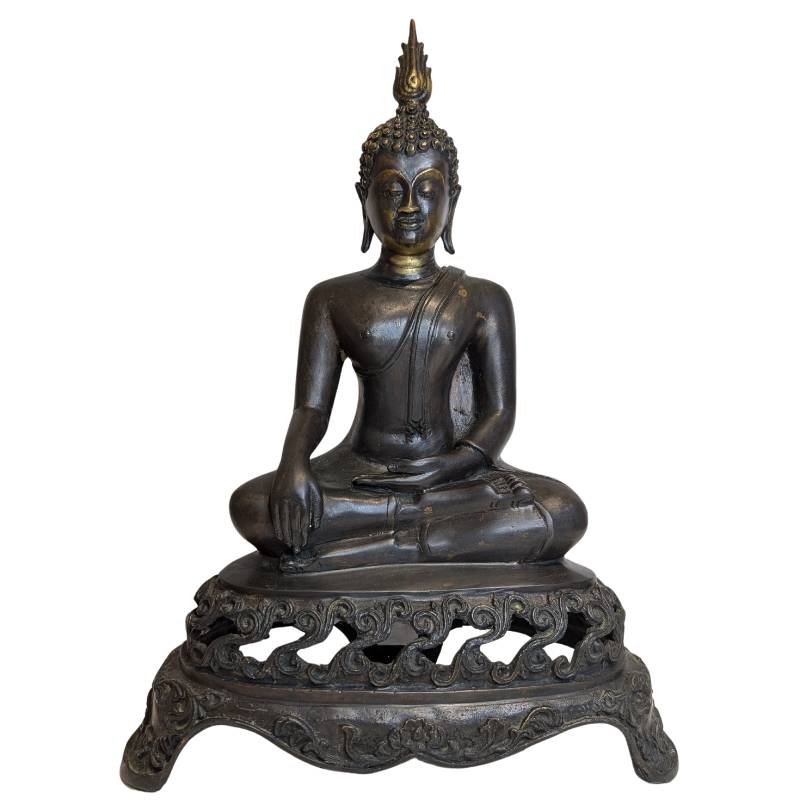 Buddha Statue Bronze sitzend Patina Asien