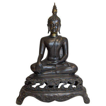 Buddha Statue Bronze sitzend Patina Asien