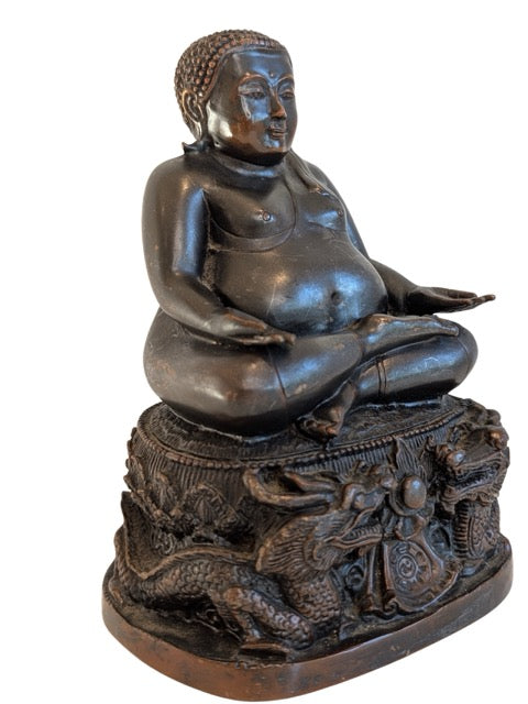 Buddha Statue China Bronze mit Drachenmotiv