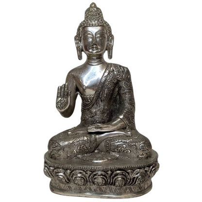 Buddha Statue Nepal White Metal Abhaya Mudra