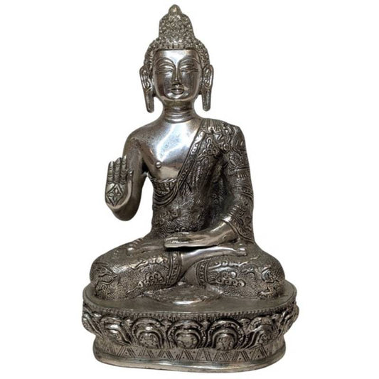 Buddha Statue Nepal White Metal Abhaya Mudra