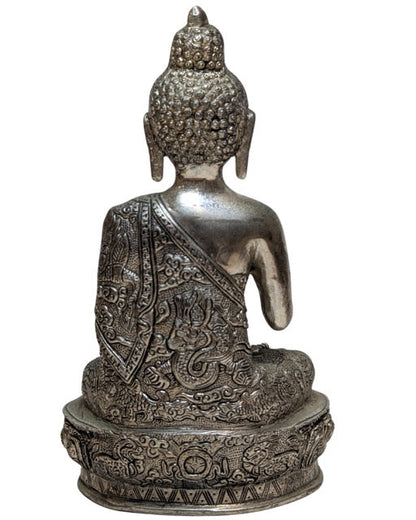 Buddha Statue Nepal White Metal Vergoldungsreste