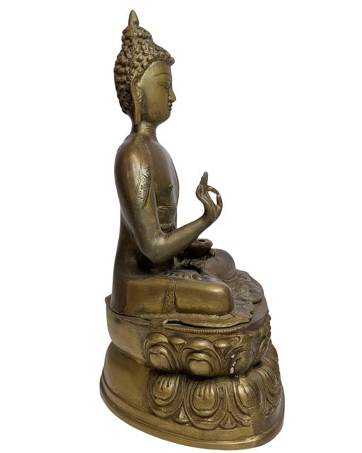 Buddha Statue Tibet Bronze mit Patina und Goldresten