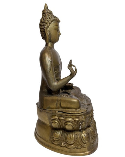 Buddha Statue Tibet Bronze mit Patina und Goldresten